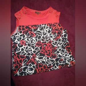 Always Indigo Black, Orange & White Sleeveless Floral Print Blouse/Size 3XLg